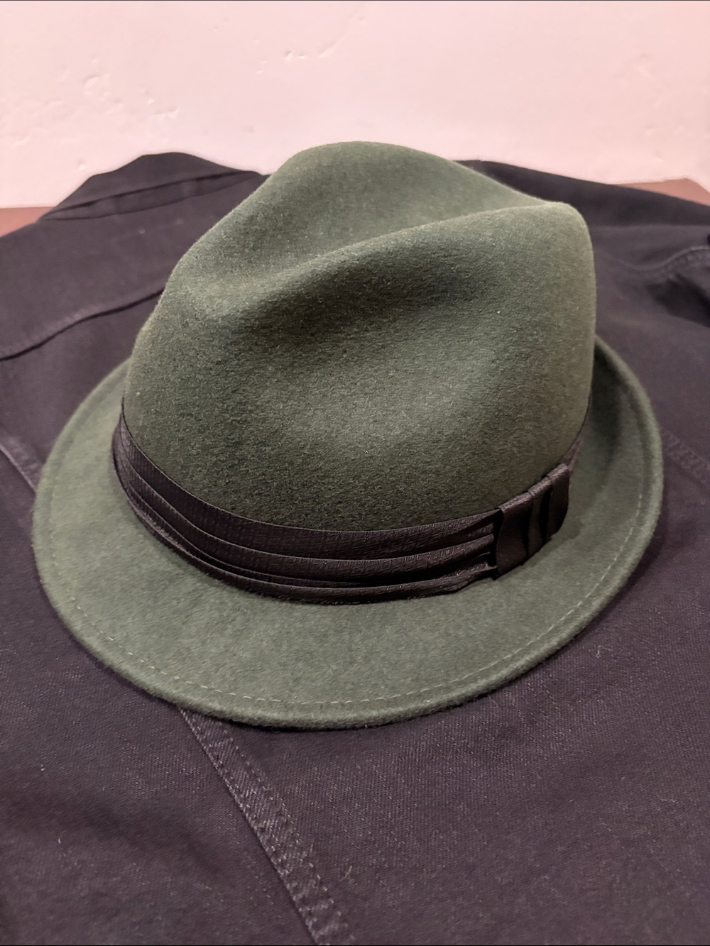 Broner Hat Men's Olive Green Wool Fedora with Black Band